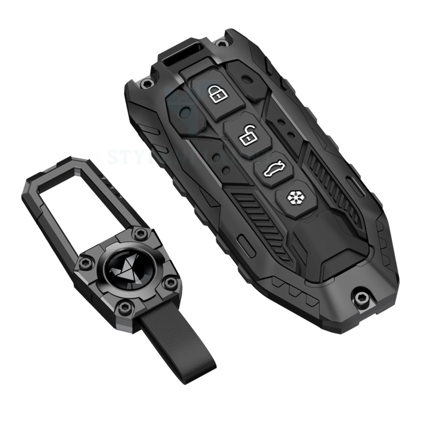 Mahindra XEV 9e | BE 6 | 7XO Luxury Premium Transformer Series Metal Black Soft Silicone Smart Car Key Cover with Key Chain – 4 Button