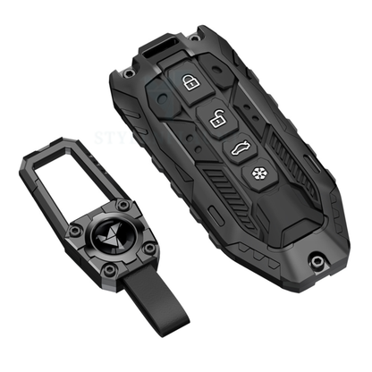 Mahindra XEV 9e | BE 6 | 7XO Luxury Premium Transformer Series Metal Black Soft Silicone Smart Car Key Cover with Key Chain – 4 Button