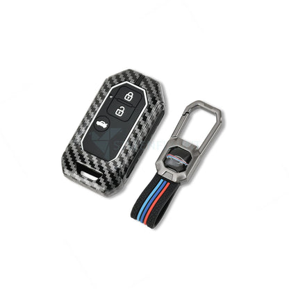 Suzuki Swift Dzire | Ertiga Luxury Premium Metal Carbon Fiber Smart Car Key Cover Key Case With Key Chain ( 3 Button )