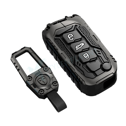 Mahindra Thar Roxx | XUV 700 | Thar | Scorpio-N 2023 | 3XO | Bolero Premium Transformer Series Metal Silicone Car Key Cover Case with Key Chain ( 3 buttons ) Flipkey