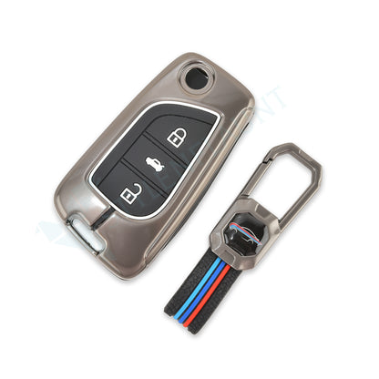 TOYOYA FLIPKEY Fortuner | Tundra | Highlander | Corolla | CHR | Camry | Rav4 |  Innova Crysta Luxury Premium Metal Smart Car Key fob Cover Key Case With Key Chain ( 3 buttons ) Flipkey