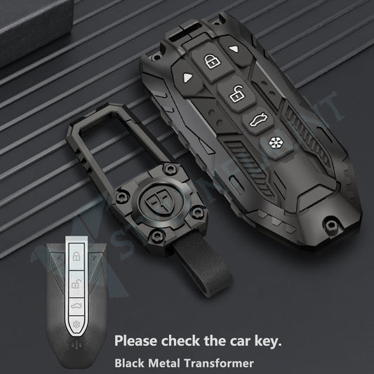 Mahindra XEV 9e and BE 6 Luxury Premium Transformer Series Metal Black Soft Sillcon Smart Car Key Cover Key Case With Key Chain ( 6 Button )