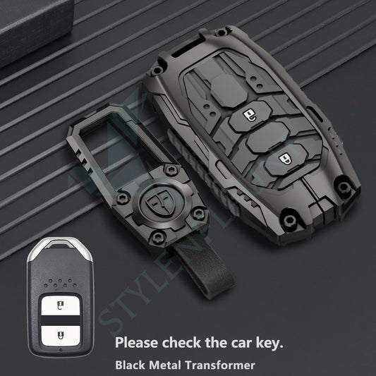 Honda Elevate 2023 Luxury Premium Transformer Series Metal Black Soft Sillcon Smart Car Key Cover Key Case With Key Chain( 2 buttons )