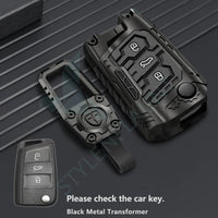 Volkswagen Taigun and Virtus Premium Transformer Series Metal Black Soft Sillcon Smart Car Key Cover Key Case With Key Chain ( 3 Button ) Flipkey