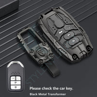 Honda City 2023 Metal Luxury Transformer Series Metal  Black Soft Sillcon Smart Car Key Cover Key Case With Key Chain ( 4 Button )