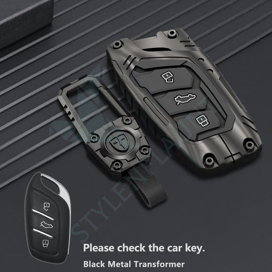 MG Astor | Zs Ev Luxury Premium Transformer Series Metal Black Soft Sillcon Smart Car Key Cover Key Case With Key Chain ( 3 Button )