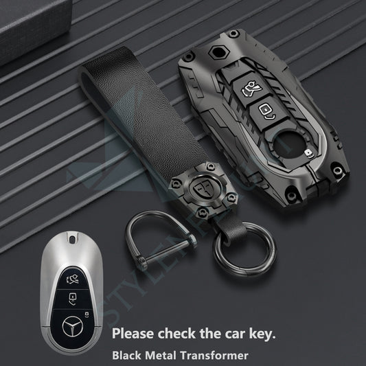 Mercedes GLC 300 Luxury Premium Transformer Series Metal  Black Soft Sillcon Smart Car Key Cover Key Case With Key Chain( 3 buttons )