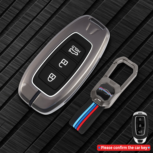 Hyundai i20 2024 | Verna Old | Luxury Premium Metal Smart Car Key Cover Key Case With Key Chain ( 3 button )