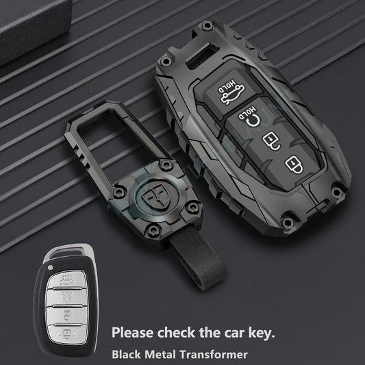 Hyundai Creta 2024 | Alcazar | Creta 2025 EV | Venue Luxury Premium Transformer Series Metal Black Soft Sillcon Smart Car Key Cover Key Case With Key Chain ( 4 buttons )