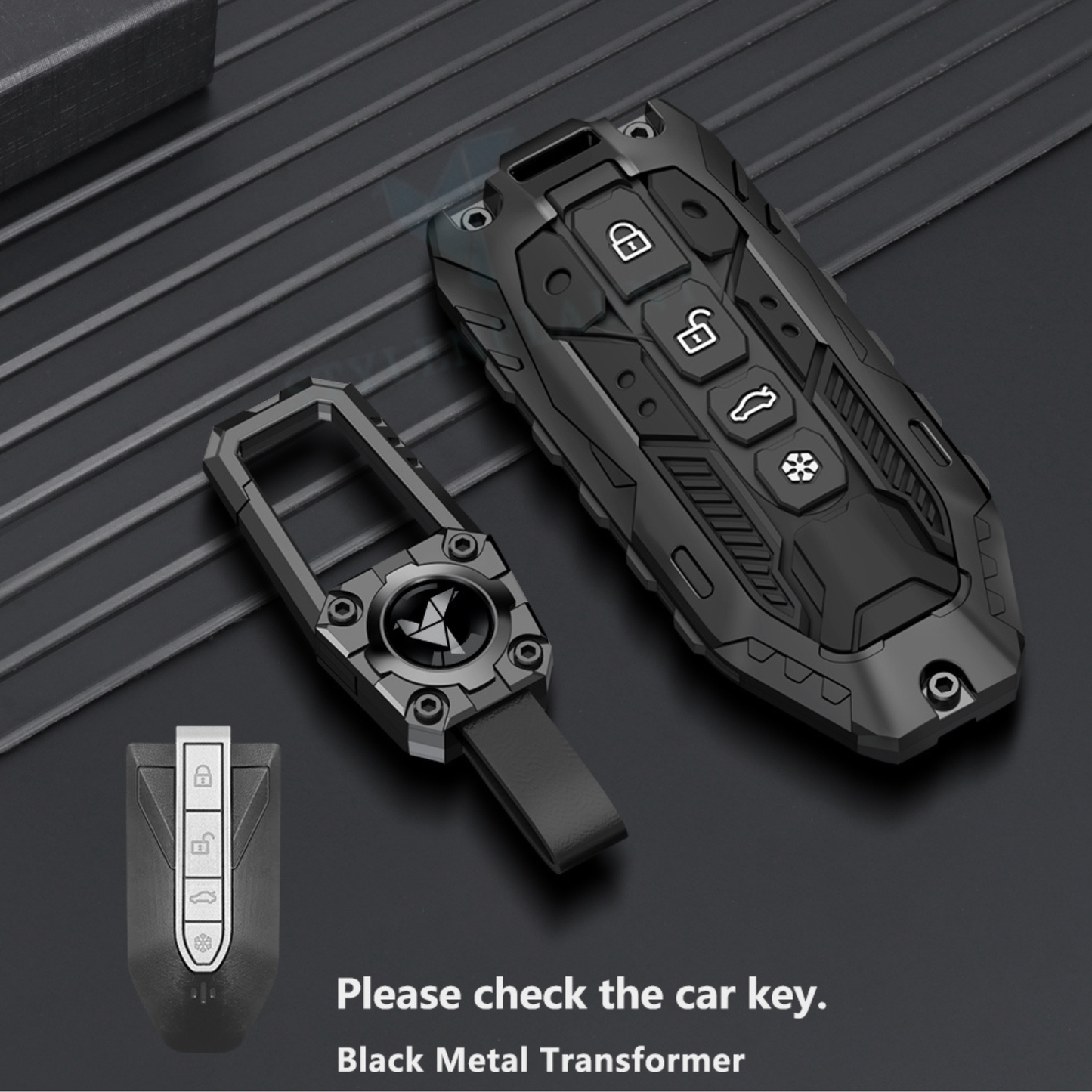 Mahindra XEV 9e | BE 6 | 7XO Luxury Premium Transformer Series Metal Black Soft Silicone Smart Car Key Cover with Key Chain – 4 Button