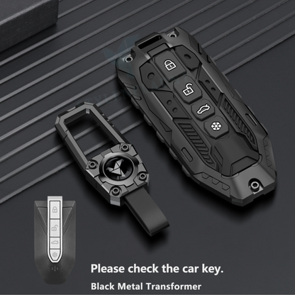 Mahindra XEV 9e | BE 6 | 7XO Luxury Premium Transformer Series Metal Black Soft Silicone Smart Car Key Cover with Key Chain – 4 Button