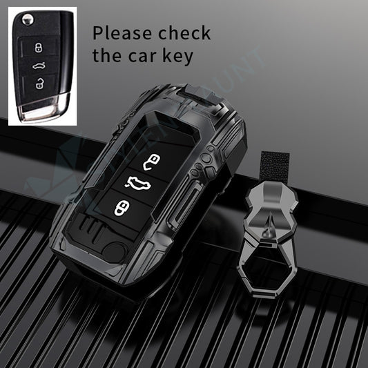 Skoda Kushaq , Slavia Luxury Premium Beast Metal Smart Car Design Key Cover Key Case With Key Chain ( 3 buttons ) FlipKey