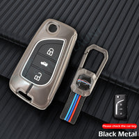 TOYOYA FLIPKEY Tundra | Highlander | Corolla | CHR | Camry | Rav4 |  Innova Crysta Luxury Premium Metal Smart Car Key fob Cover Key Case With Key Chain ( 3 buttons ) Flipkey