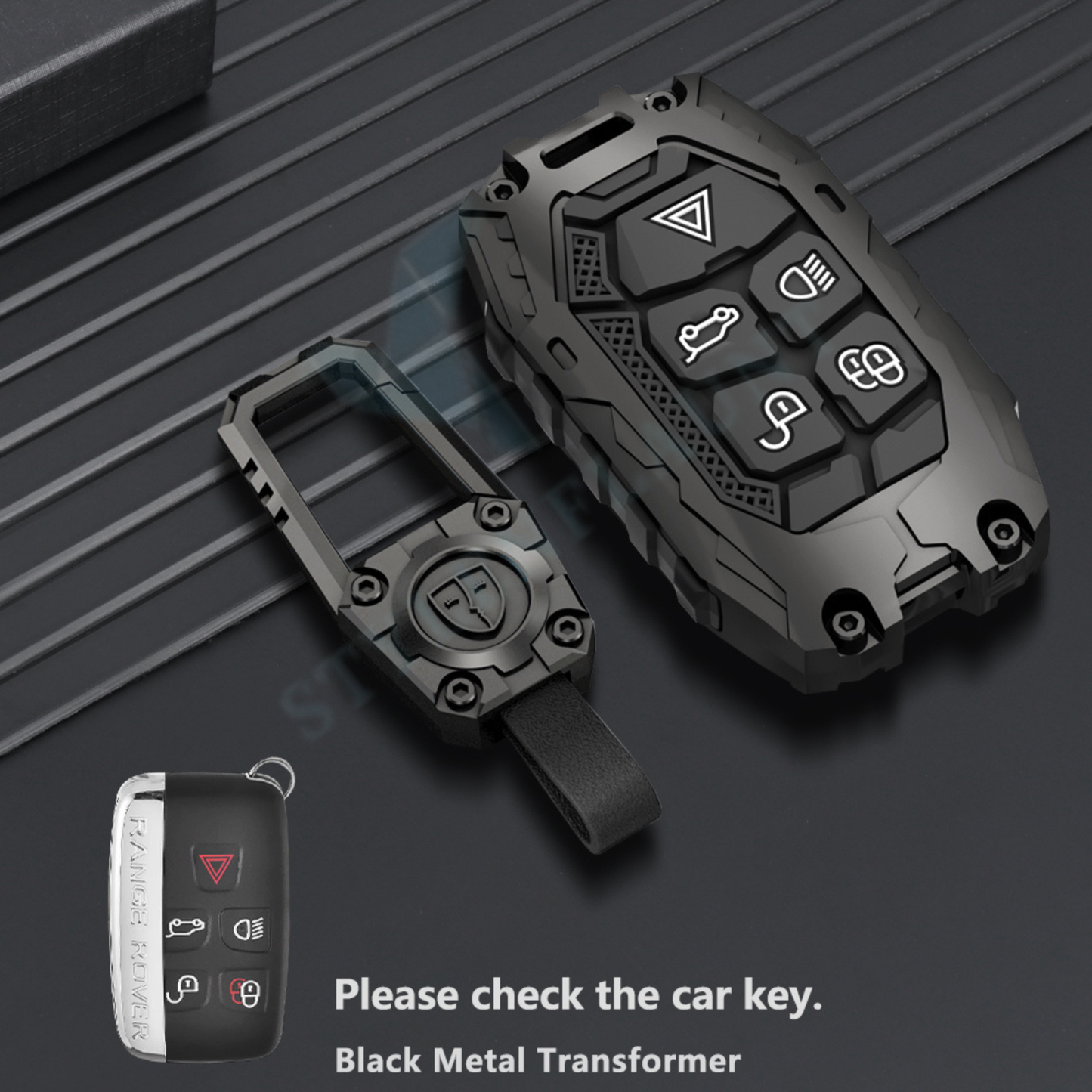 Jaguar F- face ( 2015-2020 ) Luxury Premium Transformer Series Metal Black Soft Sillcon Smart Car Key Cover Key Case With Key Chain ( 5 Button )