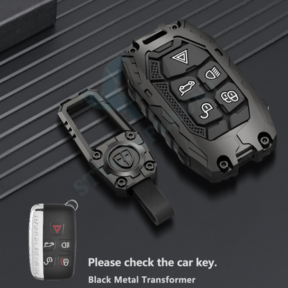Jaguar F- face ( 2015-2020 ) Luxury Premium Transformer Series Metal Black Soft Sillcon Smart Car Key Cover Key Case With Key Chain ( 5 Button )