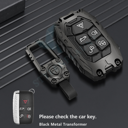 Jaguar F- face ( 2015-2020 ) Luxury Premium Transformer Series Metal Black Soft Sillcon Smart Car Key Cover Key Case With Key Chain ( 5 Button )