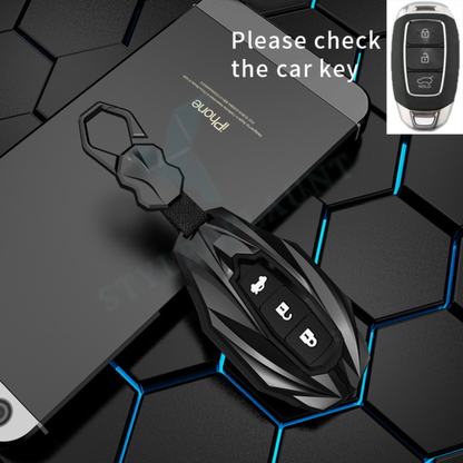 Hyundai i20 2024 | Verna Old Luxury Premium Protector Series Metal Black Soft Sillcon Smart Car Key Cover Key Case With Key Chain ( 3 button )