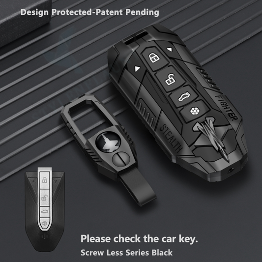 Mahindra XEV 9e | BE 6 | 7XO Luxury Premium FIGHTER SERIES Metal Black Soft Sillcon Smart Car Key Cover Key Case With Key Chain (6 Button) Design Patent Pending - Copying Prohibited-Limited Edition