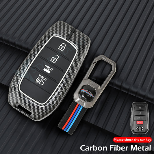 TOYOTA Land Crushier 2024 | Tundra SR5 2025 | Grand Highlander 2025 | Tacoma 2025 | Corolla 2025& | Camry 2025 Luxury Premium Carbon Fiber Black Soft Silicon Car Key fob Cover Key Case With Key Chain ( 4 buttons )