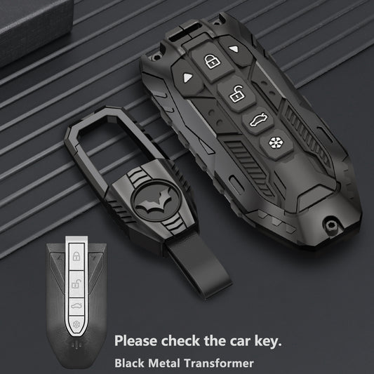Mahindra Xev 9e | Be 6 | 7xo Luxury Transformer Series Metal Black Soft Sillcon Smart Car Key Cover Key Case With Key Chain ( 6 Button-BM ) - Design Patent Pending - Copying Prohibited