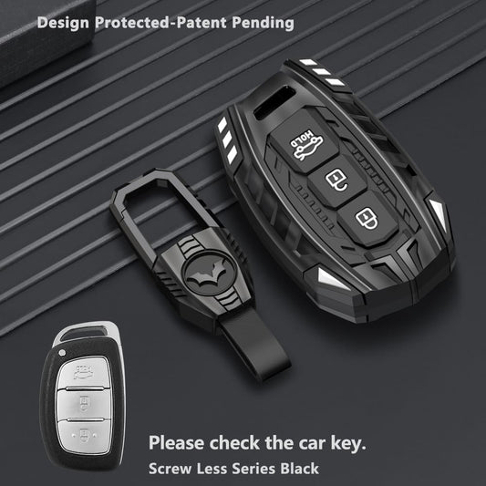 Hyundai Aura | Exter | Venue | Creta Screwless Series Metal Black Soft Sillcon Smart Car Key Cover With Key Chain ( 3 Buttons ) - Design Patent Pending - Copying Prohibited