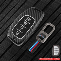 Hyundai Creta 2024 | Alcazar | Creta 2025 | EV Luxury Premium Metal Carbon Fiber Black Soft Silicon Smart Key Cover Key Case With Key Chain ( 4 buttons ) Not Compatible With Creta 2020-2023