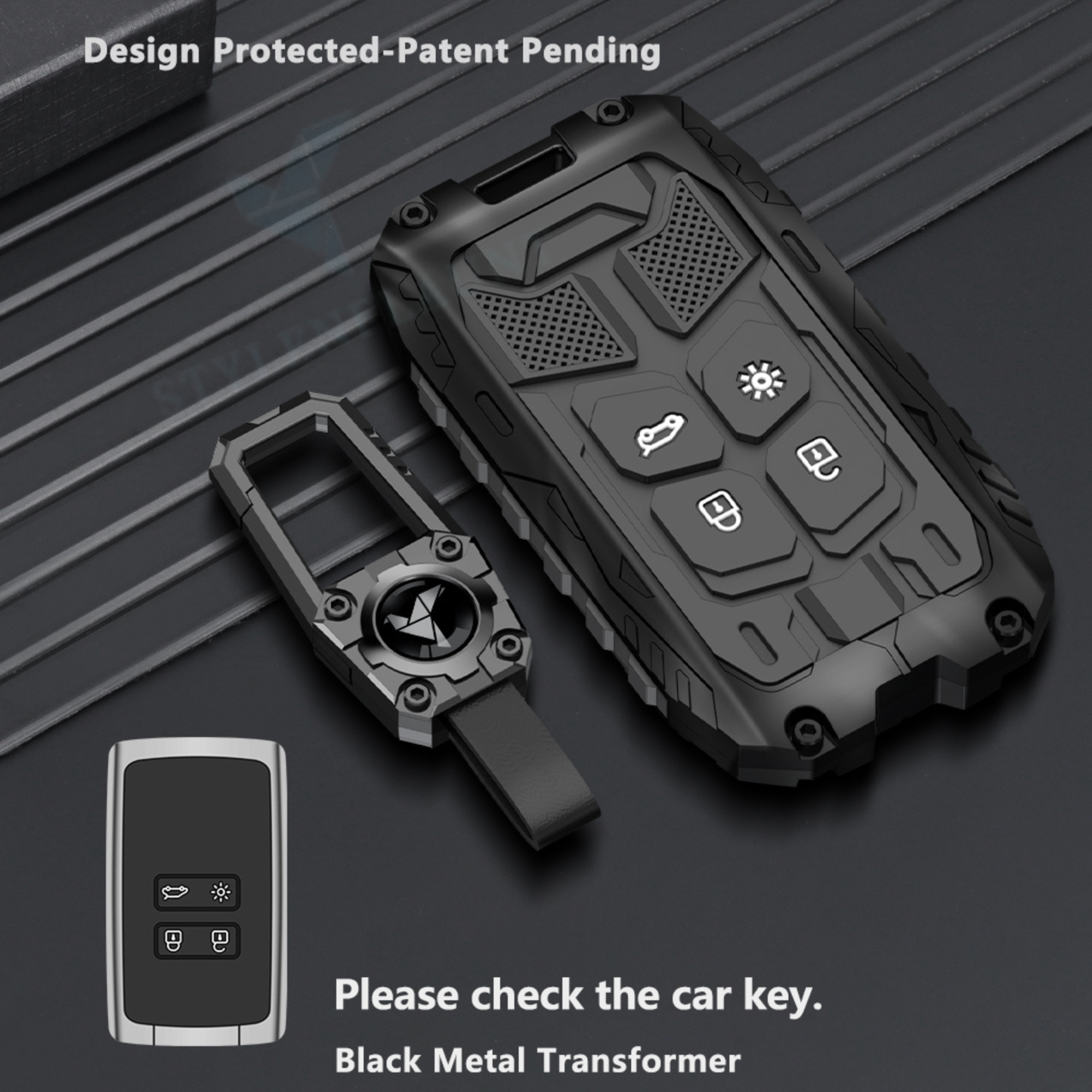 Renault Duster 2026 | Kiger Luxury Premium Transformer Series Metal Black Soft Sillcon Smart Car Key Cover Key Case With Key Chain (4 Button)