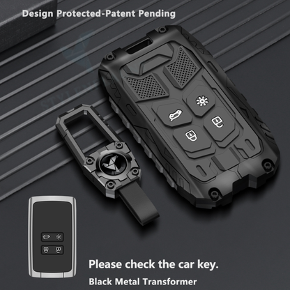 Renault Duster 2026 | Kiger Luxury Premium Transformer Series Metal Black Soft Sillcon Smart Car Key Cover Key Case With Key Chain (4 Button)
