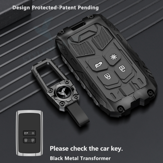 Renault Duster 2026 | Kiger Luxury Premium Transformer Series Metal Black Soft Sillcon Smart Car Key Cover Key Case With Key Chain (4 Button)