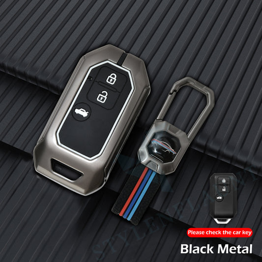 Suzuki Swift Dzire | Ertiga Luxury Premium Metal Smart Car Key Cover Soft Silicon Car Case Key Case With Key Chain( 3 Button )