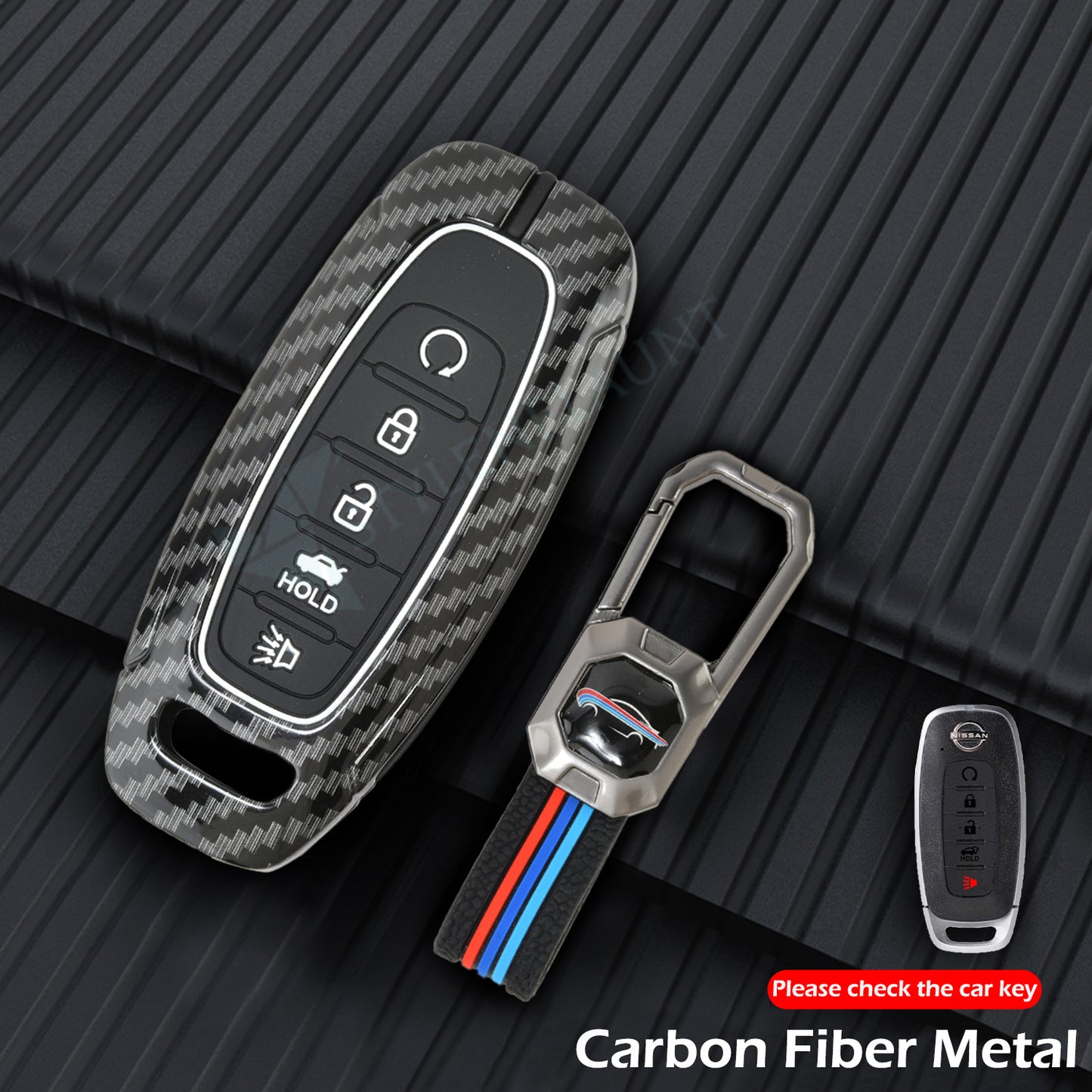 Nissan Patrol 2025 | Sentra 2025 | Rogue 2025 | Pathfinder 2025 | Armada 2025 | Murano 2025 Luxury Premium Carbon Fiber Black Soft Silicon Car Key Cover Key Case With Key Chain ( 5 buttons )