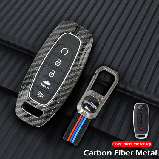 Nissan Patrol 2025 | Sentra 2025 | Rogue 2025 | Pathfinder 2025 | Armada 2025 | Murano 2025 Luxury Premium Carbon Fiber Black Soft Silicon Car Key Cover Key Case With Key Chain ( 5 buttons )