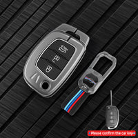 Hyundai Aura |Exter | i20 | Venue | Creta Luxury Premium Metal Smart Car Key Cover Key Case With Key Chain ( 3 buttons ) Compatible with flip key only