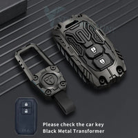 Toyota Hyryder | Glanza | Taisor Luxury Premium Transformer Series Metal Black Soft Sillcon Smart Car Key Cover Key Case With Key Chain ( 2 buttons )