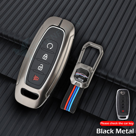 Nissan Rouge | Sentra | Pathfinder | Kicks | Ariya 2025 Luxury Premium Metal Smart Car Key Cover Key Case With Key Chain ( 4 buttons