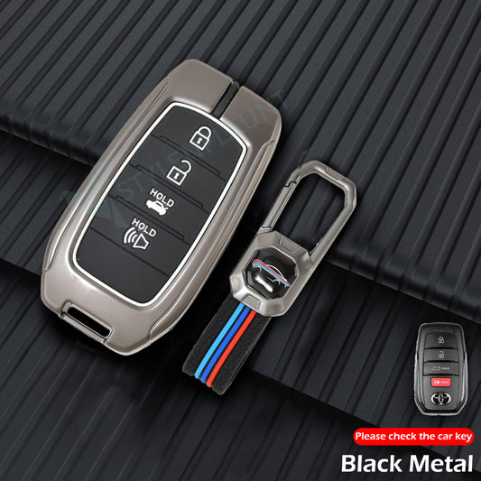 TOYOTA Land Crushier 2024 | Tundra SR5 2025 | Grand Highlander 2025 |Tacoma 2025 | Corolla 2025 | Camry 2025 Luxury Premium Metal Smart Car Key Cover Key fob Case With Key Chain ( 4 buttons )