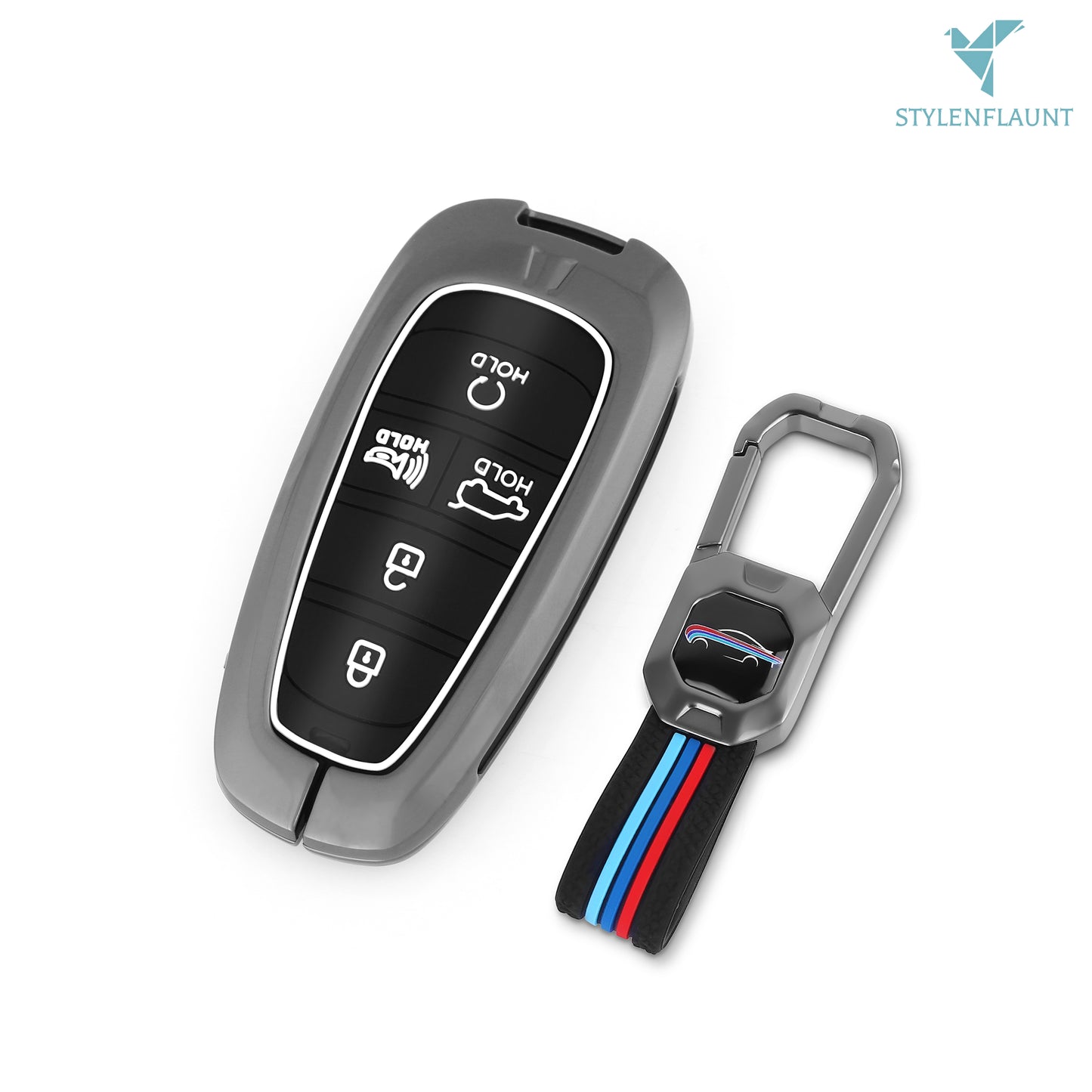 Hyundai Ioniq Luxury Premium Metal Smart Car Key Cover Key Case With Key Chain-5 buttons