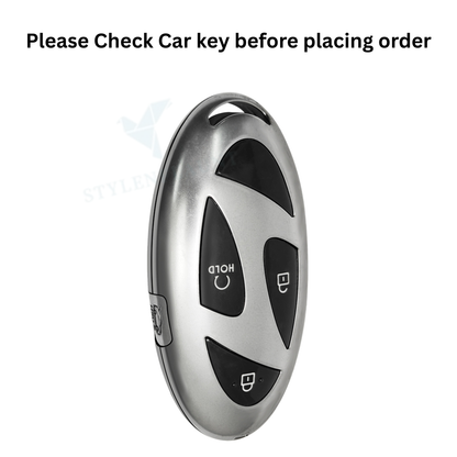 Hyundai Venue 2025 Luxury Premium Transformer Series Metal Black Soft Sillcon Smart Car Key Cover Key Case With Key Chain (4 Button)