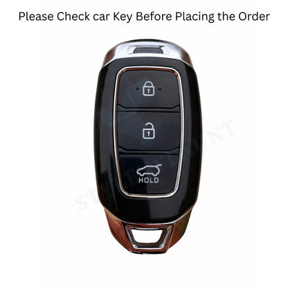 Hyundai i20 2024 | Verna Old Luxury Premium Protector Series Metal Black Soft Sillcon Smart Car Key Cover Key Case With Key Chain ( 3 button )