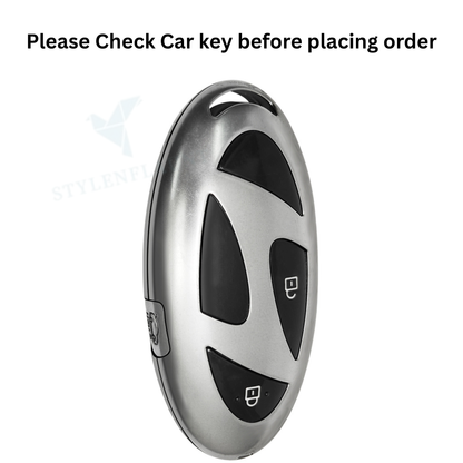 Hyundai Venue 2025 Luxury Premium Transformer Series Metal Black Soft Sillcon Smart Car Key Cover Key Case With Key Chain (3 Button)