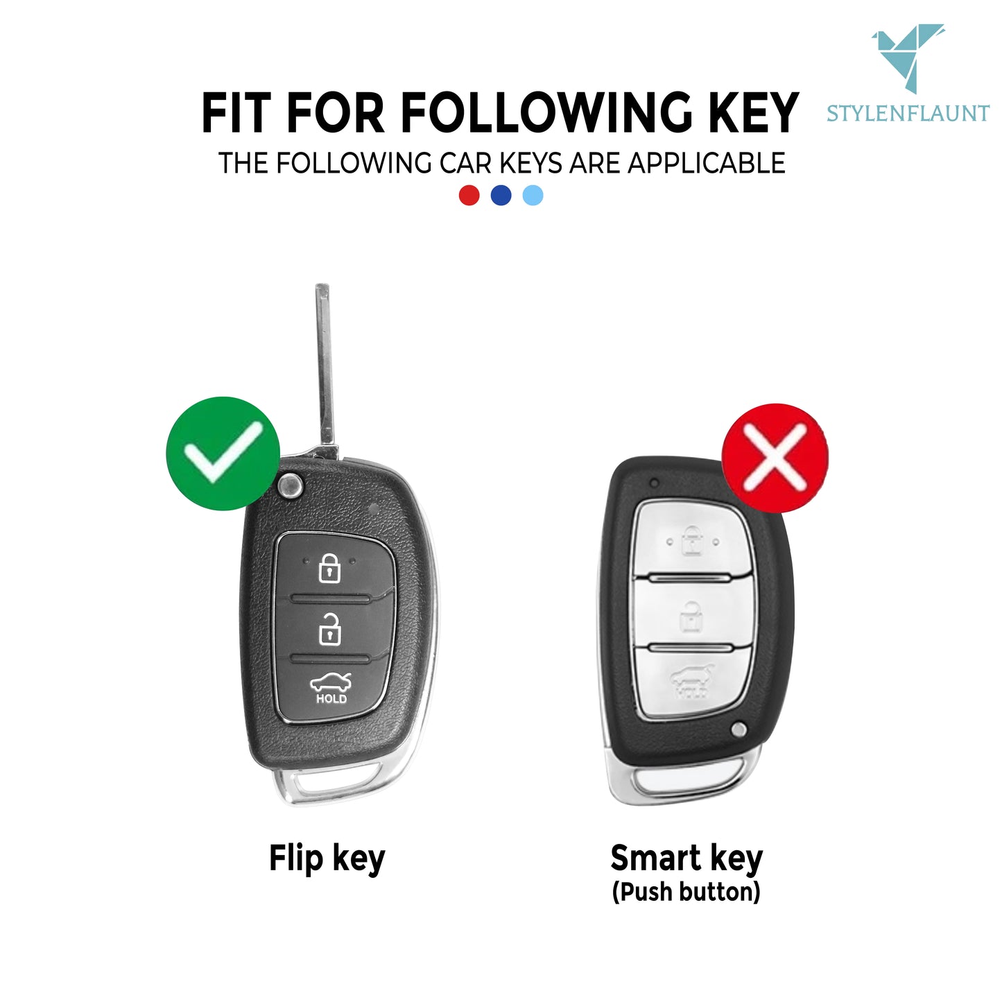 Hyundai Aura |Exter | i20 | Venue | Creta Luxury Premium Metal Smart Car Key Cover Key Case With Key Chain( 3 buttons )Compatible with flip key only