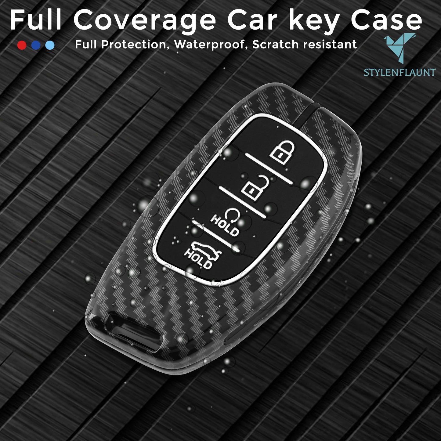 Hyundai Creta 2024 | Alcazar | Luxury Premium Metal Carbon Fiber Black Soft Silicon Smart Key Cover Key Case With Key Chain ( 4 buttons ) Not Compatible With Creta 2020-2023