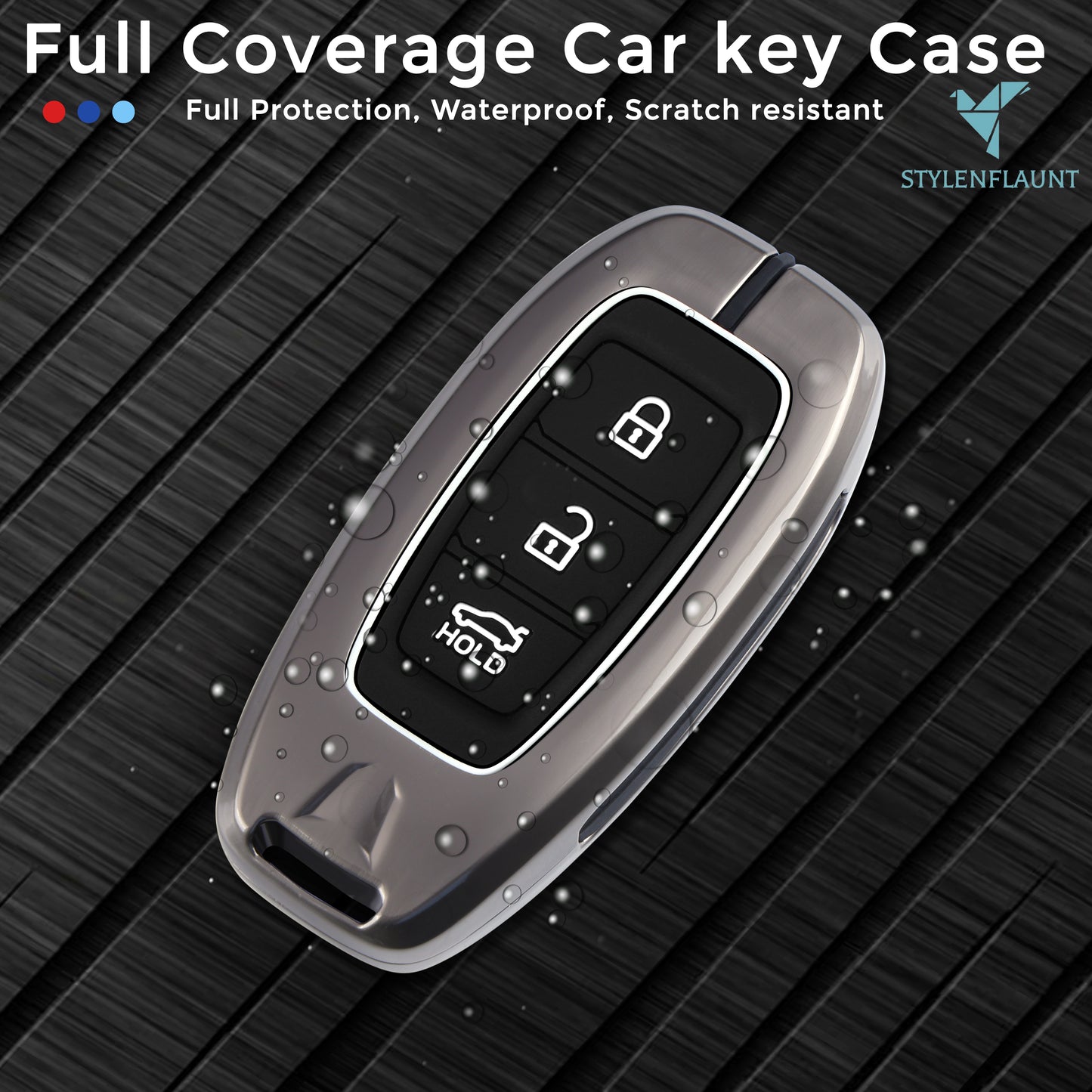 Hyundai i20 2024 | Verna Old | Luxury Premium Metal Smart Car Key Cover Key Case With Key Chain ( 3 button )