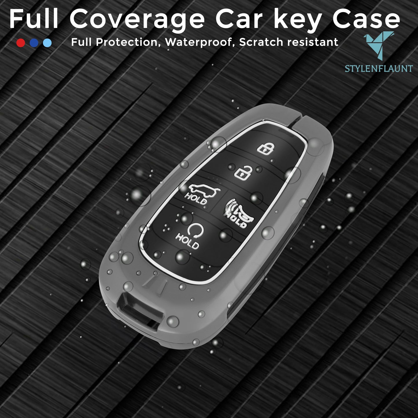 Hyundai Ioniq Luxury Premium Metal Smart Car Key Cover Key Case With Key Chain-5 buttons