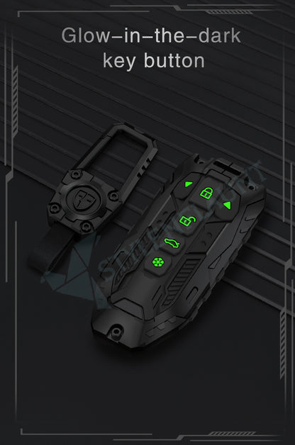 Mahindra XEV 9e and BE 6 Luxury Premium Transformer Series Metal Black Soft Sillcon Smart Car Key Cover Key Case With Key Chain ( 6 Button )