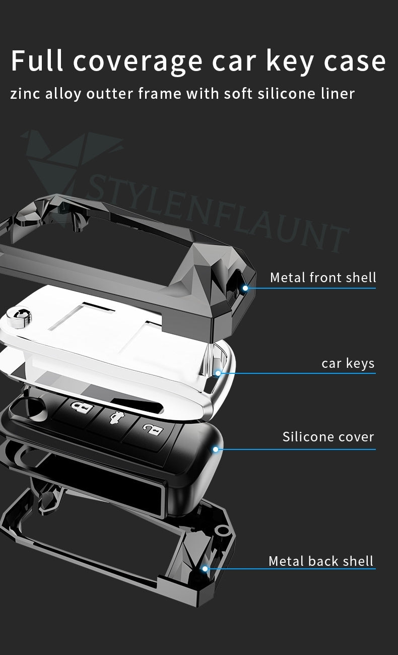 STYLENFLAUNT Waterproof New Protector Series Soft Silicon Car Case Holder Keychain & Full Protection 3 Button Metal Smart Car Key Cover for Skoda Kylaq | Kushaq | Slavia