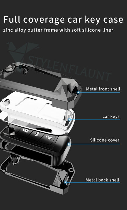 STYLENFLAUNT Waterproof New Protector Series Soft Silicon Car Case Holder Keychain & Full Protection 3 Button Metal Smart Car Key Cover for Skoda Kylaq | Kushaq | Slavia