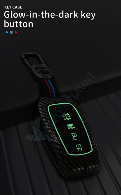 TOYOTA Land Crushier 2024 | Tundra SR5 2025 | Grand Highlander 2025 | Tacoma 2025 | Corolla 2025& | Camry 2025 Luxury Premium Carbon Fiber Black Soft Silicon Car Key fob Cover Key Case With Key Chain ( 4 buttons )