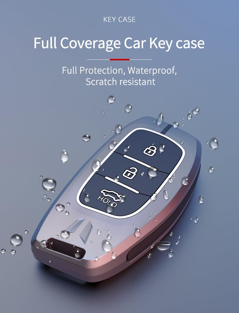 Hyundai Aura |Exter | i20 | Venue | Creta Luxury Premium Metal Smart Car Key Cover Key Case With Key Chain( 3 buttons ) Not Compatible for flip key