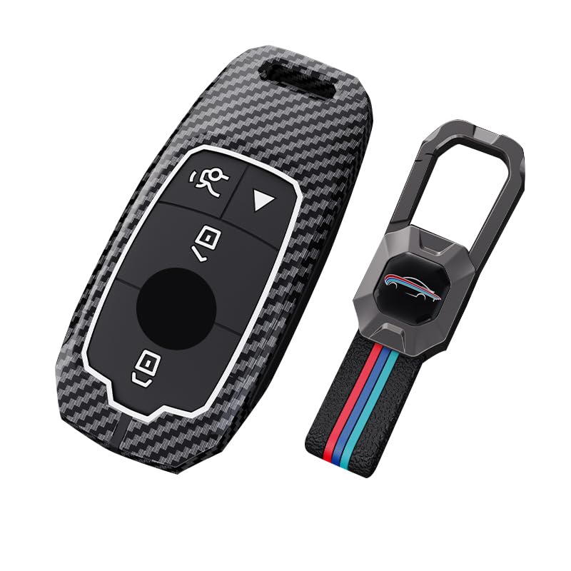 Mercedes GLA-200 Luxury Premium Metal Carbon Fiber Black Soft Silicon Smart Car Key Cover Key Case With Key Chain( 3 buttons )